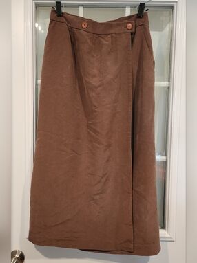 Vintage Wrap Brown Midi Skirt
